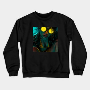 Futuristic portrait of a woman with yellow glasses Crewneck Sweatshirt